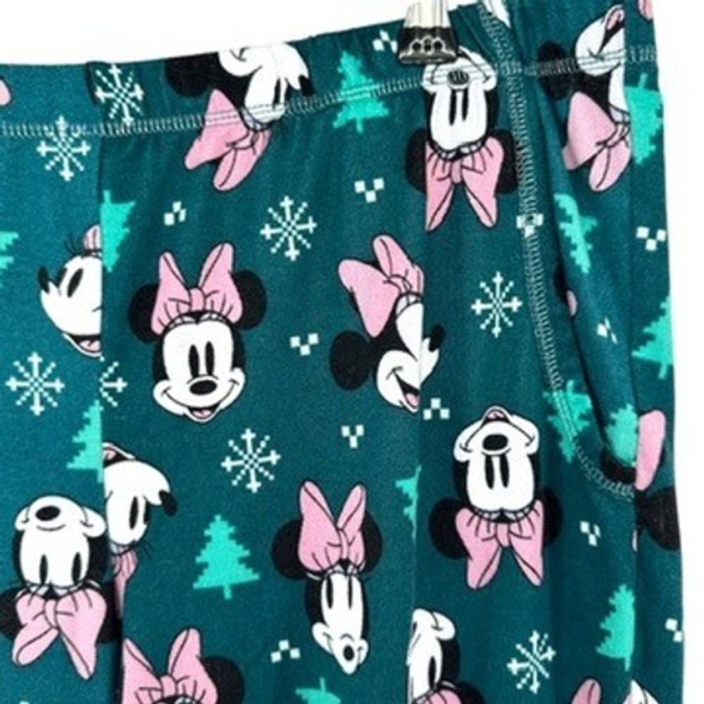 Disney Minnie Mouse Holiday Christmas Pajama Pants Womens Large Green Tree Snow